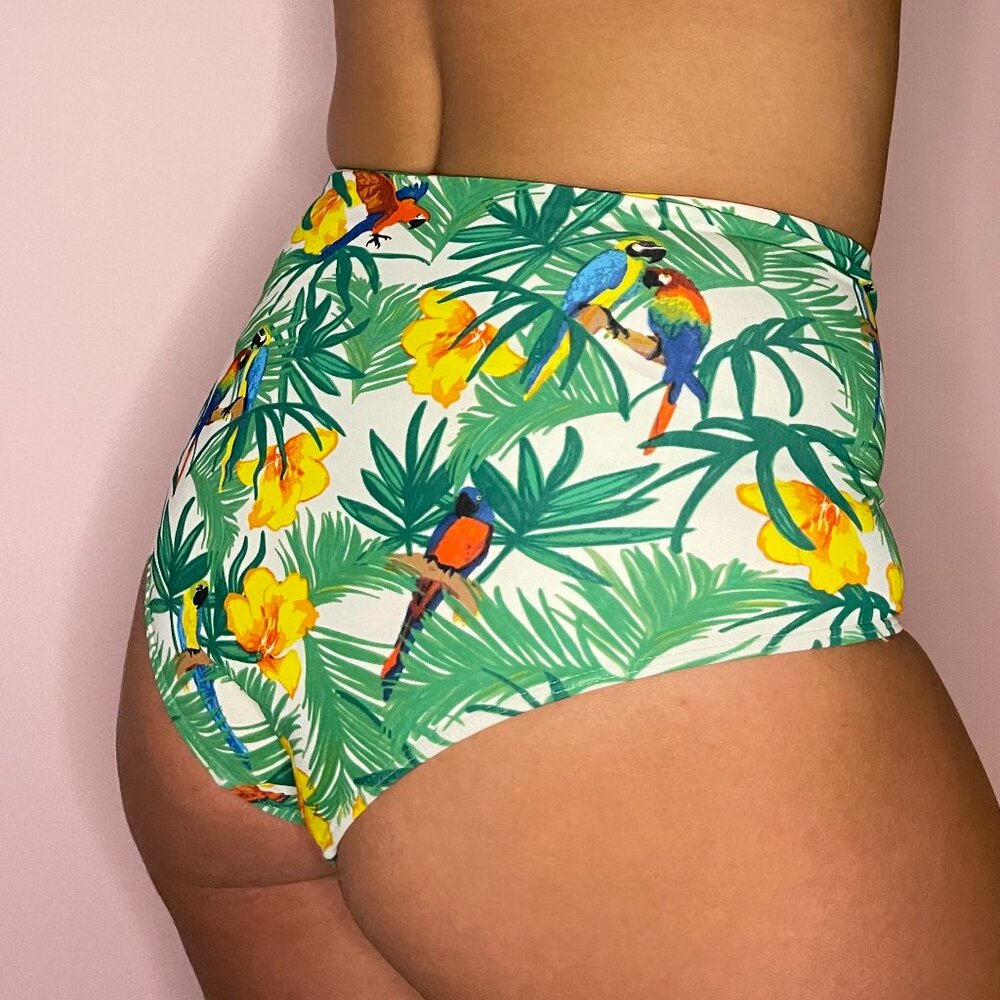 Palm Print High-Waisted Swimsuit Bottoms